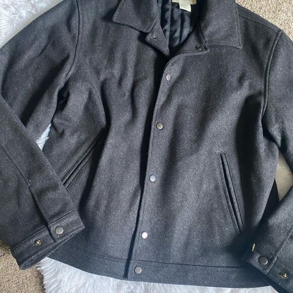 J Crew Coat Snap Down Wool Nylon Winter Lined Pockets Professional Mens Sz Large - Picture 2 of 11